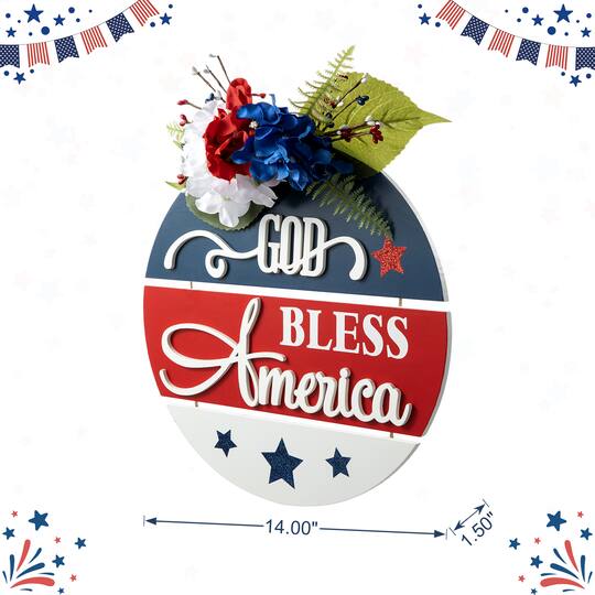 Glitzhome® 14" God Bless America Round Sign